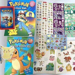 Large lot of vintage Pokémon stickers, notebook, pencil